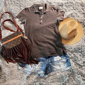 LACOSTE - vintage washed pique shirt in chocolate brown limited edition- size 38